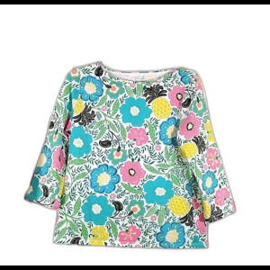 The Talbots Tee Womens XL Top Blue Pink Bright Floral Long Sleeve Cotton Knit